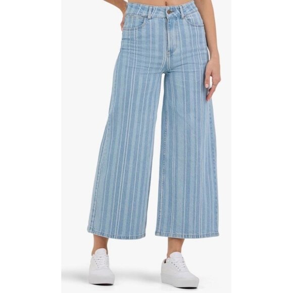 NWT WRANGLER Women’s High Rise Wide Leg Jeans Blue Striped Size 8/29 - Picture 1 of 11